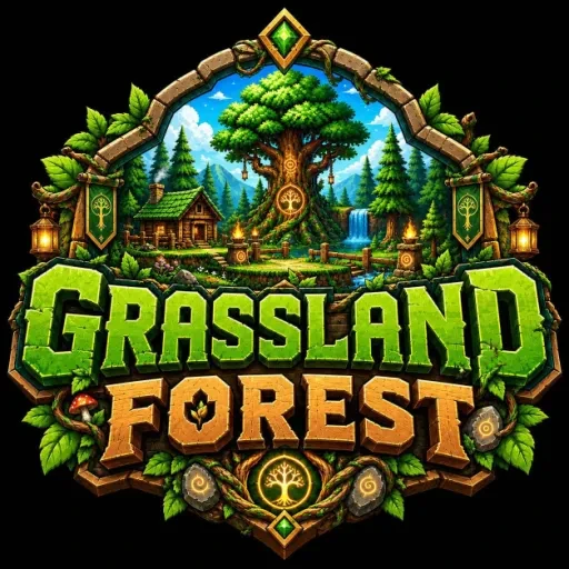 Grassland Forest's oak, cottage and stone-arch emblem.